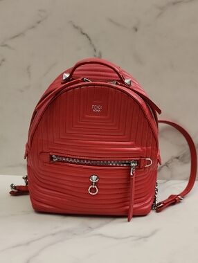 Authentic Red Quilted Leather FENDI napa Backpack With Digital COA